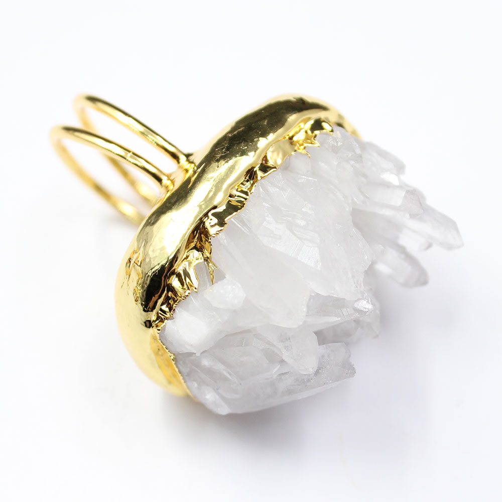 GuaiGuai Jewelry Natural Clear Quartz Druzy rough Cluster Freedom Shape Gold color Electroplated Ring Adjustable
GuaiGuai Jewelry Natural Clear Quartz Druzy rough Cluster Freedom Shape Gold color Electroplated Ring Adjustable