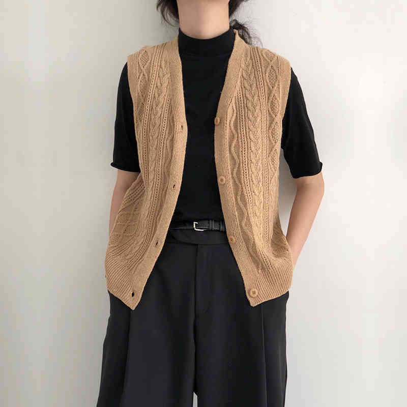 Fashion OL Basic Vintage Sweater Women Vest Sleeveless Autumn Winter Elegant Solid Formal Knitted Cardigan Tops 210421