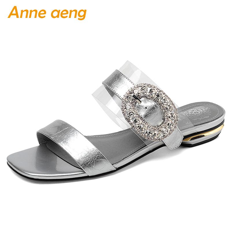 Slippers 2021 Summer Genuine Leather Outside Women Low Square Heel Buckle Crystal Casual Shoes Silver Mules Slides, Black
Slippers 2021 Summer Genuine Leather Outside Women Low Square Heel Buckle Crystal Casual Shoes Silver Mules Slides, Black