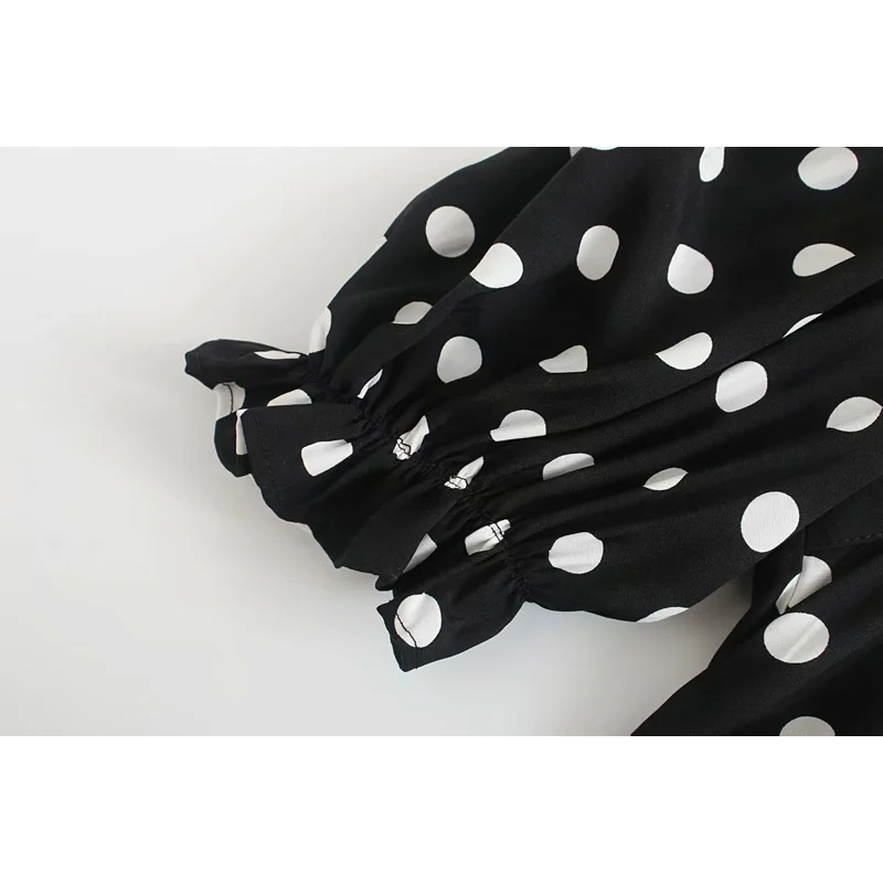 vintage women shirts summer fashion black blouses polka dot casual short dresses square collar girls 210430