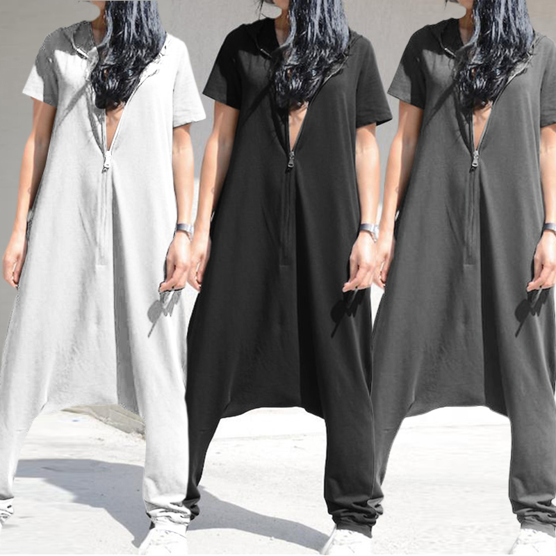 Women Casual Solid Color Jumpsuit Celmia 2021 Summer Short Sleeve Hooded Zipper Fashion Drop-Crotch Harem Pants Pantalon -5XL, Black
Women Casual Solid Color Jumpsuit Celmia 2021 Summer Short Sleeve Hooded Zipper Fashion Drop-Crotch Harem Pants Pantalon -5XL, Black