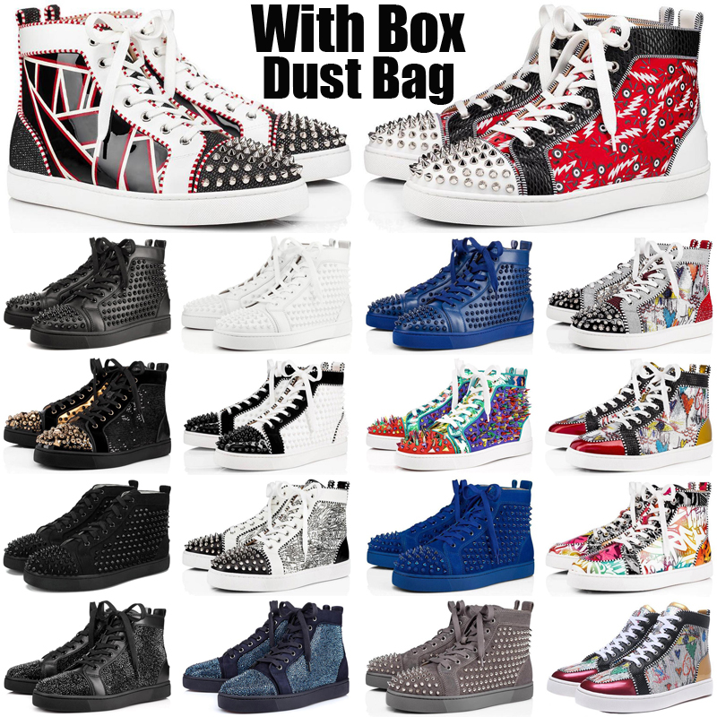 With Box Dust Bag red bottoms designer casual shoes for men women Black White Glitter Grey leather suede mens fashion platform spikes trainers sneakers
With Box Dust Bag red bottoms designer casual shoes for men women Black White Glitter Grey leather suede mens fashion platform spikes trainers sneakers