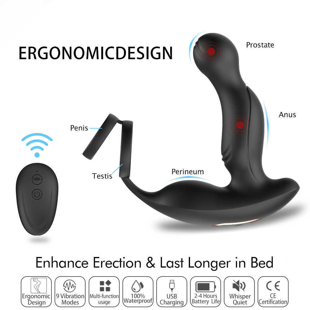 Wireless Remote Control Male Prostate Massager Vibrator For Men Tail Anal Plug Sex Toys Silicone Butt Toy Couples 211015