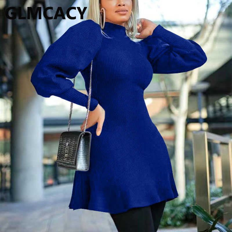 Women Long Sleeve Turtle Neck Casual Solid Dress 210702