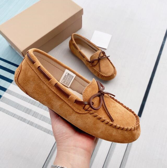 Women Fashion Casual Shoe High Quality Cow Split Suede Flats Loafer Shoes Grey Light Tan Colour