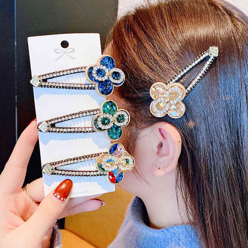 Hair Jewelry Accessories Klein Blue Crystal Pin Korean Clover Bb Clip Bangs Net Safflower Side Ornament Female