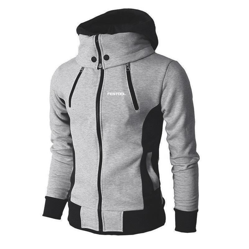 Men's Hoodies & Sweatshirts 2021 Year FESTOOL Solid Color Zip Up Hoodie Classic Winter Hooded Coat Top Long Sleeve Casual Men Delicate Print