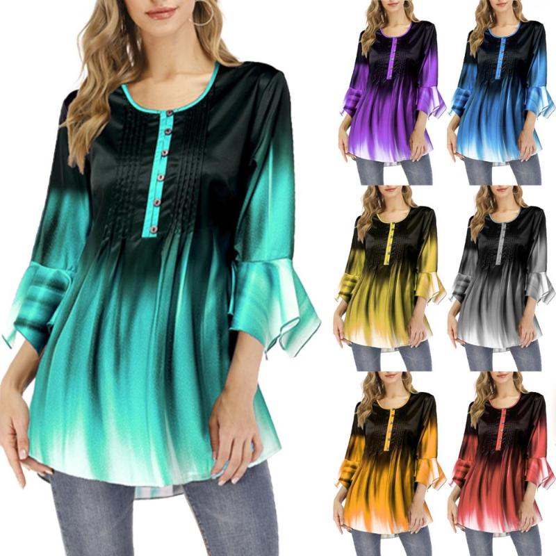 Autumn European And American Gradient T-shirt Open Collar Lotus Leaf Sleeve Women' Exquisite Top Blouses & Shirts, Green
Autumn European And American Gradient T-shirt Open Collar Lotus Leaf Sleeve Women' Exquisite Top Blouses & Shirts, Green