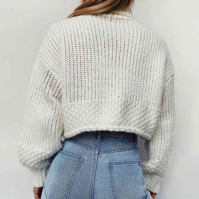 Vintage Turtleneck Cropped Sweater Women Batwing Long Sleeve Knitted Tops Fashion Solid Pullover Jumper Pull Femme New 210415