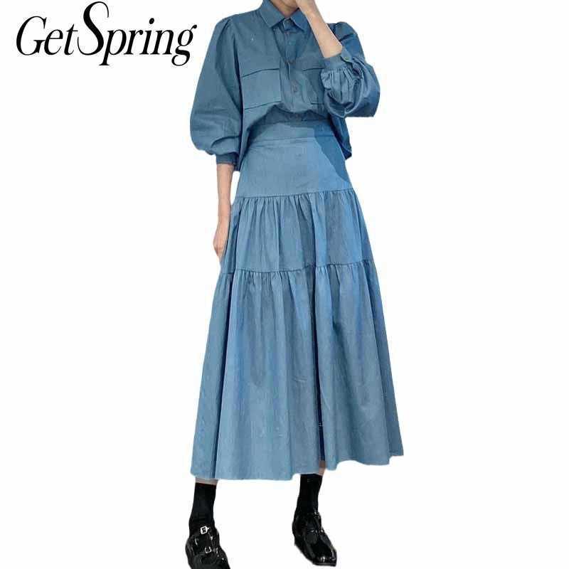 GetSpring Women Sets Chic Skirt Retro Denim Shirt High Waist Large Swing Two Piece Top And Spring 210601
GetSpring Women Sets Chic Skirt Retro Denim Shirt High Waist Large Swing Two Piece Top And Spring 210601