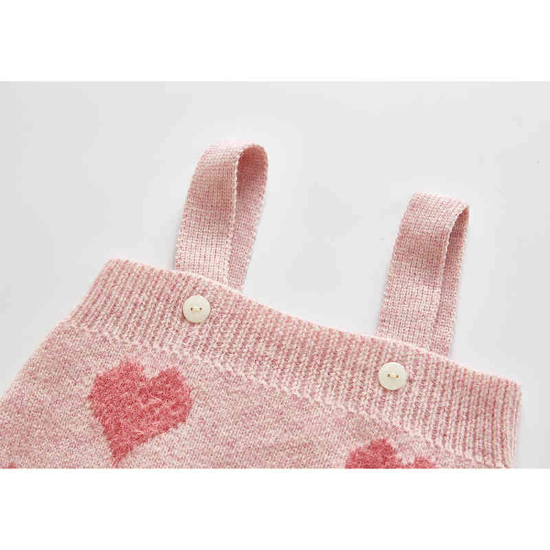Spring Autumn Infant Baby Girls Knit Long Sleeve Loving Heart Coat + Braces Rompers Clothing Sets Kids Boy Girl Suit Clothes 210429
