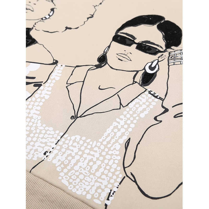 Women Sweatshirts Beautiful Girls Printed Long Sleeves O-Neck Chic Lady Fashion Casual Woman Pullover Hoodie Tops 210816