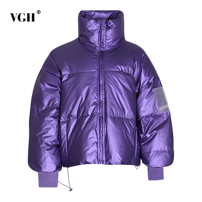 VGH Casual Solid Cotton Coat For Women Turtleneck Long Sleeve Minimalist Parkas Female Fashion New Clothing Winter Tide 210421