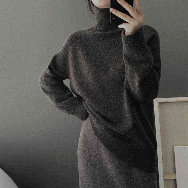 YYGegew cashmere autumn winter thick Sweater Pullover women long sleeve oversize high-Neck basic chic knit sweater top 211109