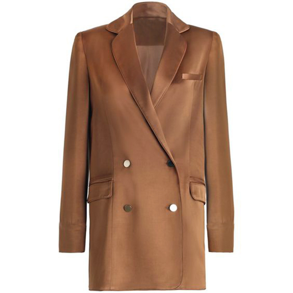 Free Women's Kaia Same Style Charred Yellow Loose Blazer Elegant Lapel Long Sleeve Double Breasted Midi 210524