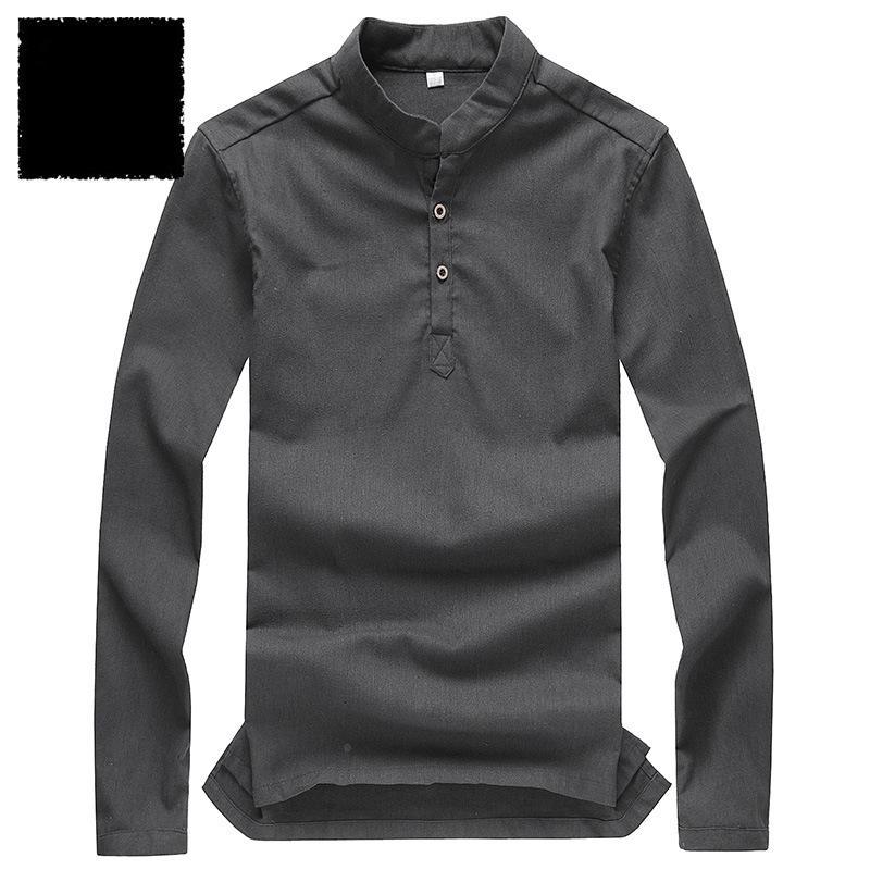 Mens Pullover Linen Cotton Shirts Full Sleeve Summer Breathable Quality Casual Slim Fit Solid TS-121 Men's