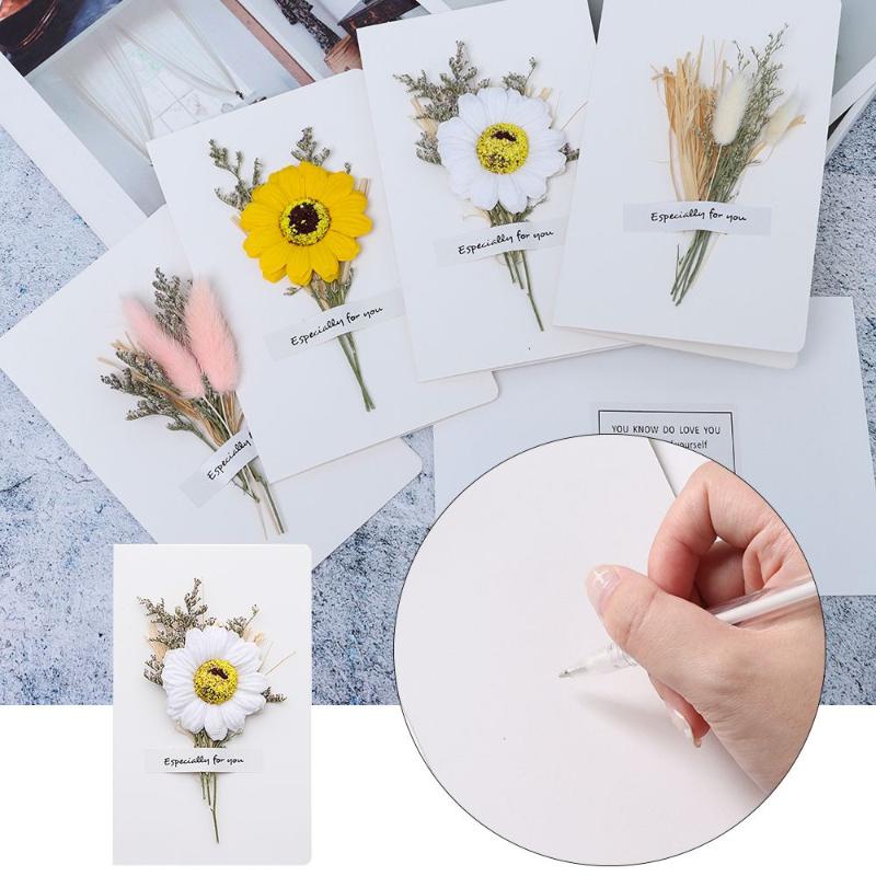 Greeting Cards Gypsophila Dried Flowers Gift Card Wedding Invitations Handwritten Blessing Birthday Thank You Envelope