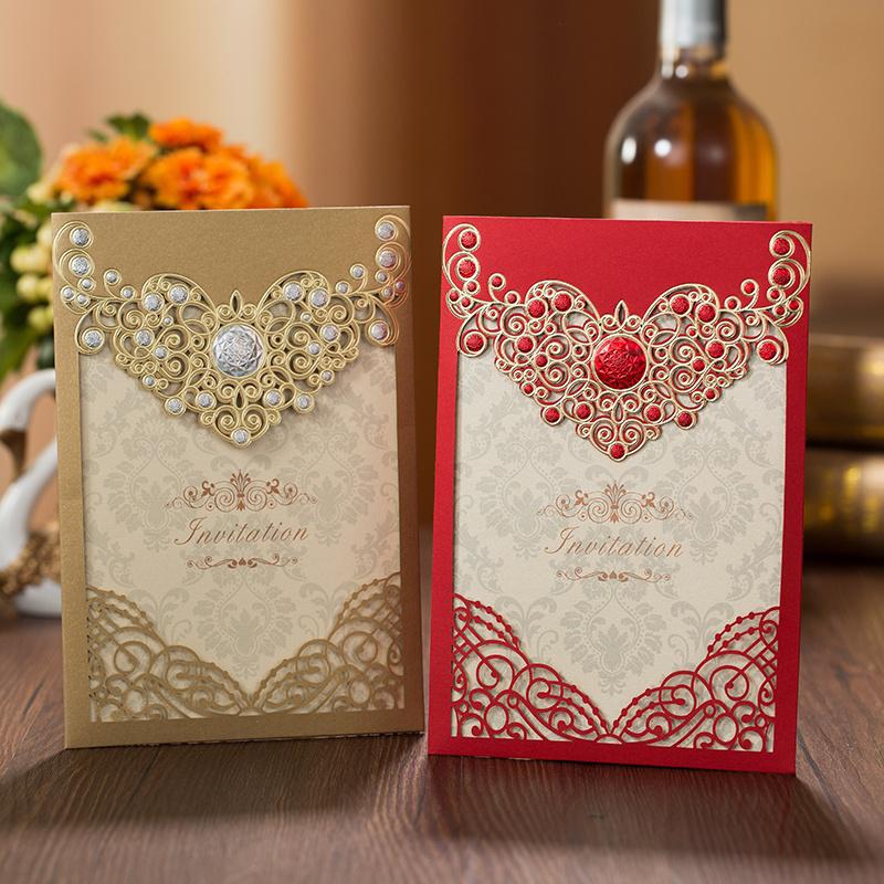 2021 Red Gold Laser Cut Crown Flora Wedding Invitations Card Greeting Cards Wedding Event Party Decoration with inner sheet and envelope