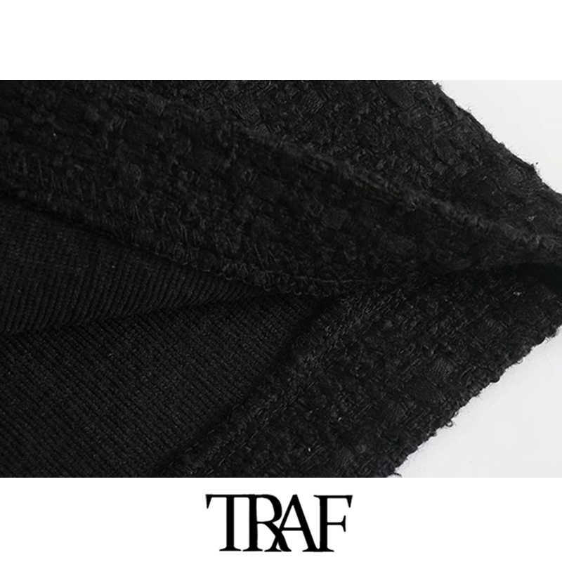 TRAF Women Chic Fashion Side Pockets Buttons Tweed Bermudas Shorts Vintage High Waist Back Zipper Female Short Femme 210611