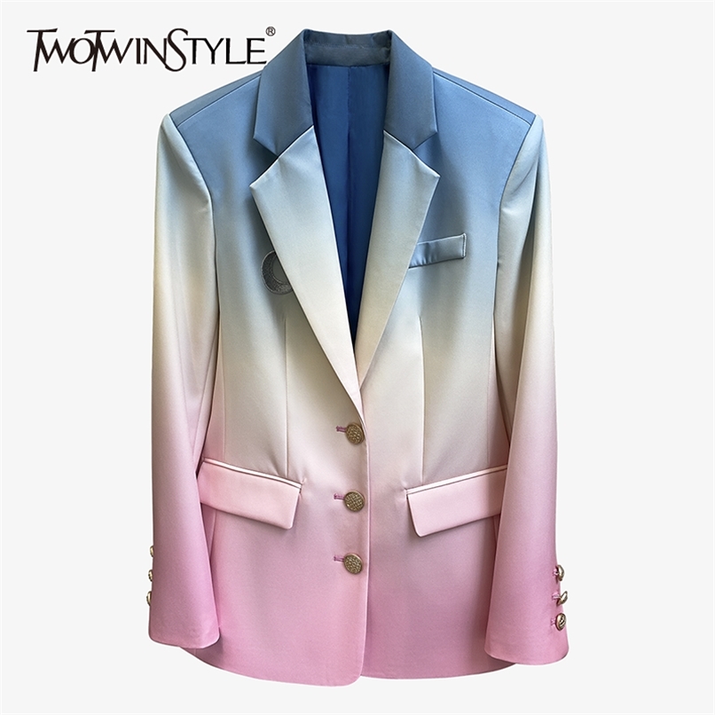 TWOTYLE Patchwork Hit Color Blazer For Women Notched Long Sleeve Casual Blazers Female Autumn Fashion Clothing 210930
