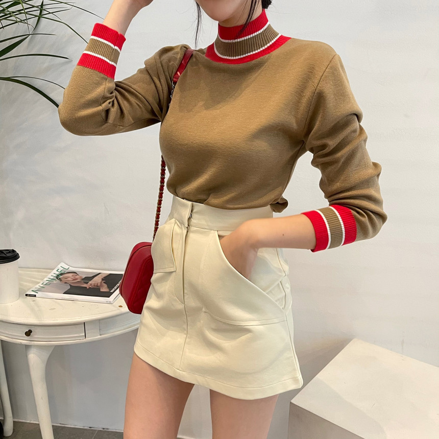Autumn Winter Turtleneck Knitted Sweater Women Casual Hit Color Striped Pullovers Female Office Lady 210519