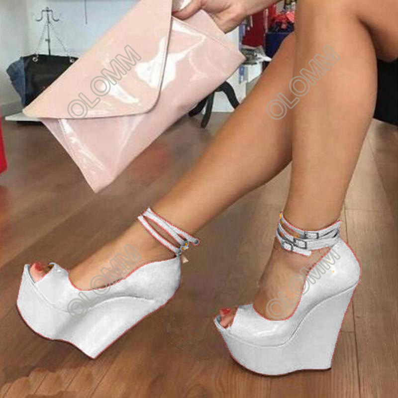 Rontic 2021 Handmade Women Platform Shiny Pumps Wedges High Heels Peep Toe Gorgeous 7 Colors Dress Shoes Women Plus US Size 5-20
