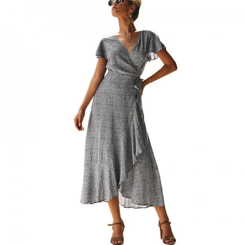 Women Dress Ruffles Asymmetrical Bandage Bohemian Dresses For Plus Size Long Flower Beach 210513