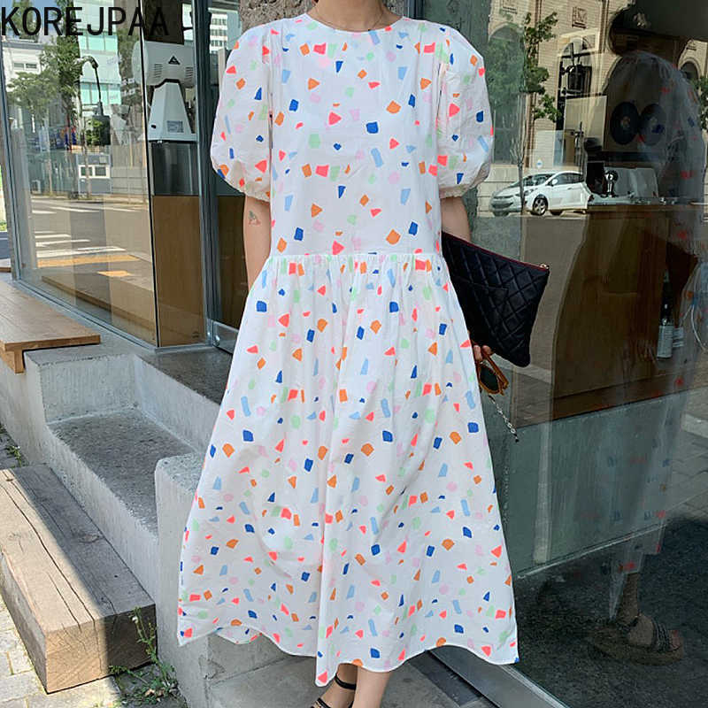 Korejpaa Women Dress Summer Korean Chic Age-Reducing Childlike Geometric Pattern Printed Puff Sleeve Large Swing Vestidos 210526, White
Korejpaa Women Dress Summer Korean Chic Age-Reducing Childlike Geometric Pattern Printed Puff Sleeve Large Swing Vestidos 210526, White