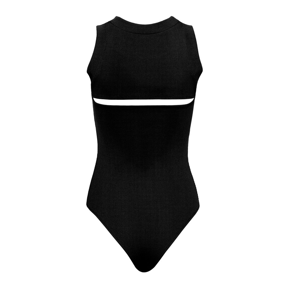 Summer Women Black Bikini Bandage Bodysuits Sexy Hollow Out Sleeveles Club Party Evening Bodycon Rompers Bodysuit 210423