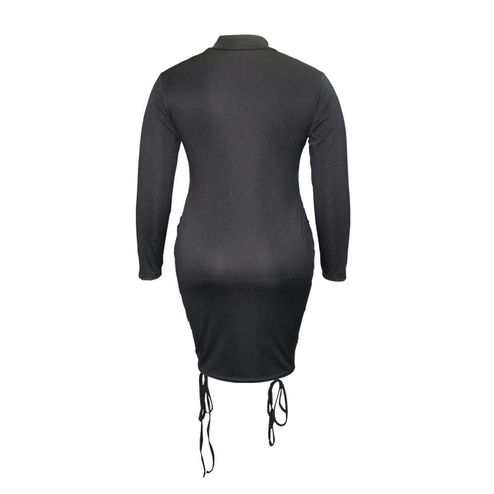 Plus Size Dresses For Women 4xl Sexy Bodycon Full Sleeve Drawstring Solid Elegant Evening Party Night Clothes Midi 210510