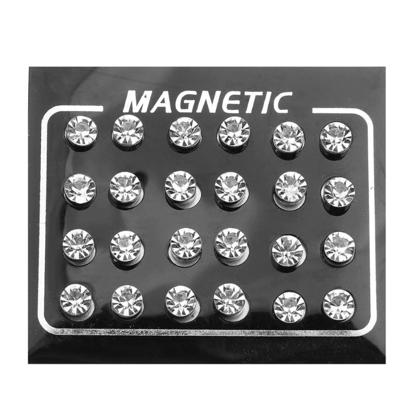 Fashioh Stainless Steel No Piercing Magnetic Stud Earrings For Women Men MixcolorWhite Crystal Earring Ear Jewelry