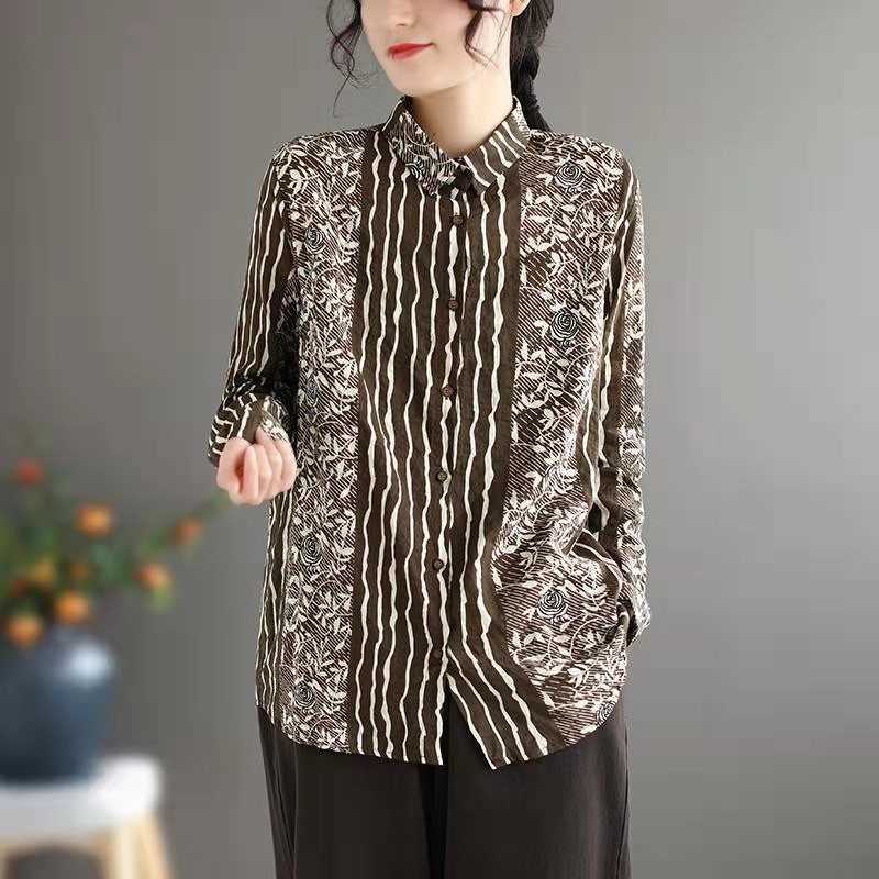 Arrival Spring/autumn Women Loose Long Sleeve Turn-down Collar Blouse All-matched Striped Cotton Linen Casual Shirts W162 210608, Dark blue
Arrival Spring/autumn Women Loose Long Sleeve Turn-down Collar Blouse All-matched Striped Cotton Linen Casual Shirts W162 210608, Dark blue