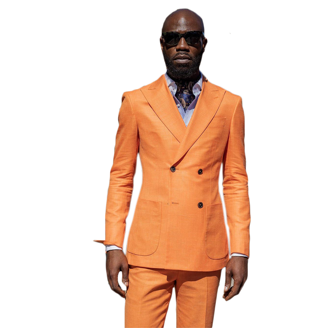 Summer Double Breasted Mens Tuxedos Suits Slim Fit Men Business Pants Suit Tailored Prom Party Wedding Wear(Jacket+Pants)