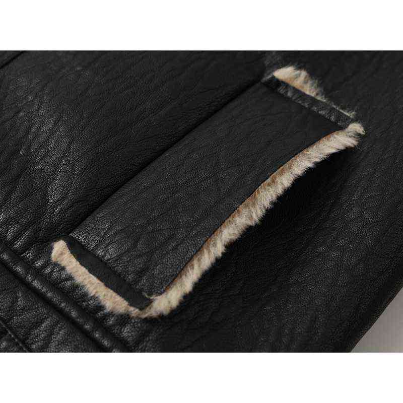 Fashion Faux Fur Coat Women Fur Collar Leather Thick Warm Plush Outerwear Winter Ladies Wool Coats Zipper Cropped Jacket 211130