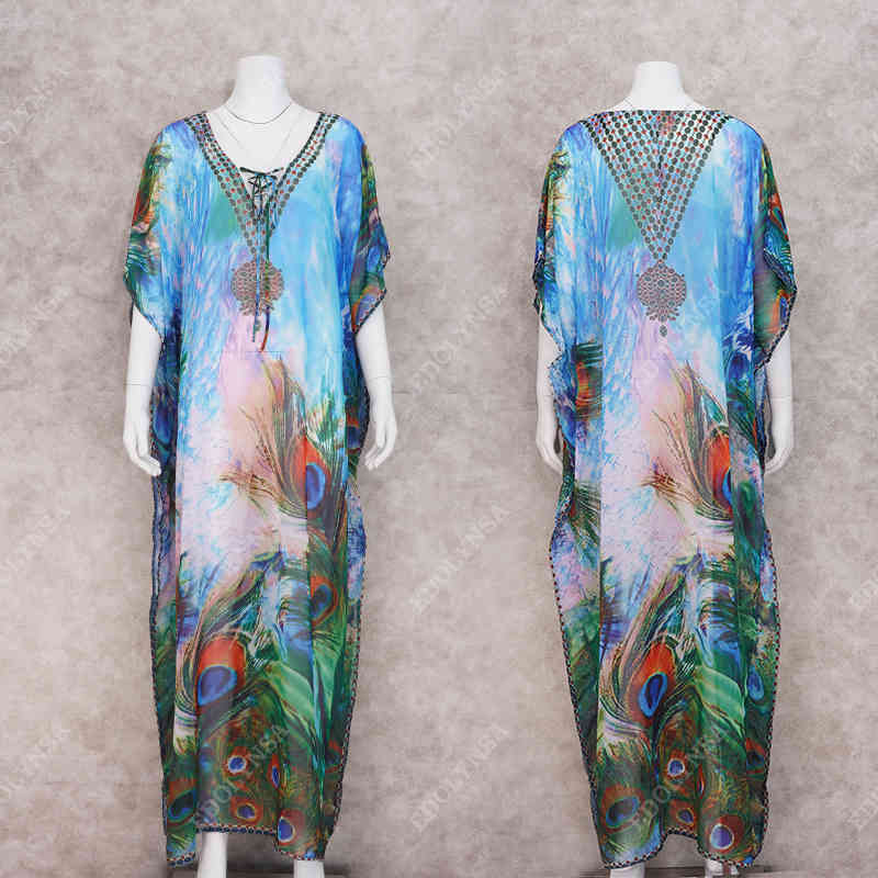 Chiffon Long Beach Cover up Women Dresses Robe de Plage Vestidos Playa Bikini cover Pareos Mujer Beachwear #Q1041 210420