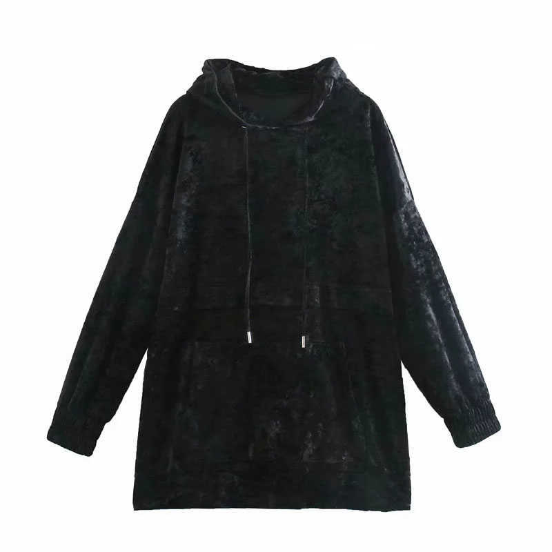 Sweatshirt Women Velvet With Pockets Oversized Hoodies Sweatshirts Vintage Long Sleeve Fleece Female Chic Tops 210628