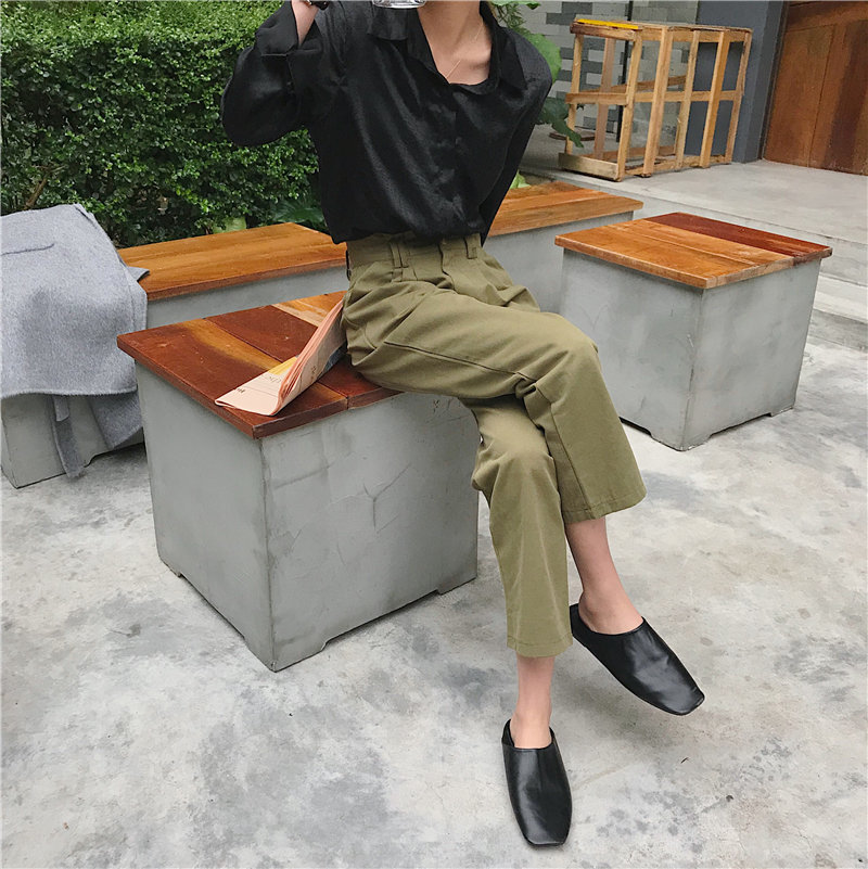 Green Straight High Quality Solid Plus Vintage Waist Streetwear Women Loose OL Fashion Office Lady Trousers 210421