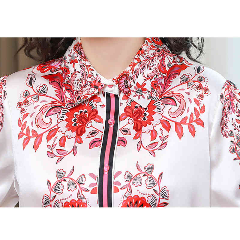 Womens Tops Silk Button Up Shirt Spring Satin Printed Long Sleeve Top Women Blouse and Tops 210512