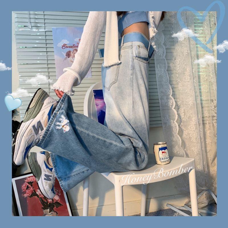 Women's Jeans Women Full Length High Waist Embroidery Panelled Street Ligth Washed Cute Sheep Pattern Retro Concise Ladies Pants, Blue
Women's Jeans Women Full Length High Waist Embroidery Panelled Street Ligth Washed Cute Sheep Pattern Retro Concise Ladies Pants, Blue