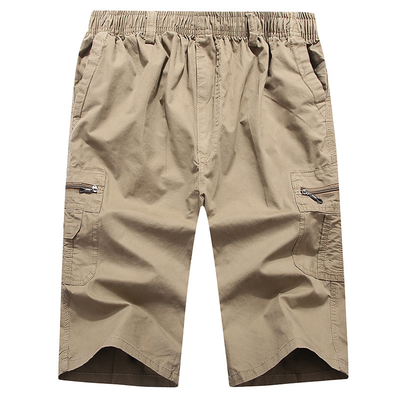 Long Shorts Men Cargo Secure Pocket Zipper Bermuda Male Knee Length Elastic Waist Loose Cotton Summer Mens Breeches 3/4 Pant Men 210518
