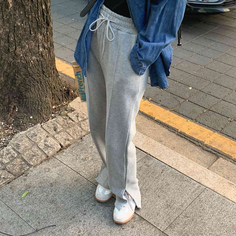 Elegant Casual High Waist Straigh Wide Leg Pants Women Bottom Autumn Winter OL Solid Loose Thick Plus Velvet Trousers 210421