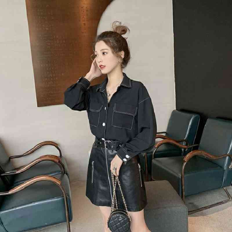 Spring Safari Style Full Sleeve Women Shirt Blouse Solid Color Plus Size Ladies Long Turn Down Collar Female Clothing 210521