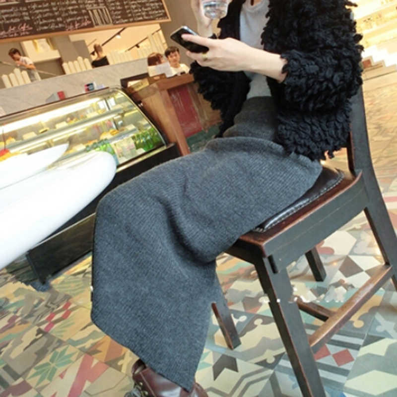 Women Autumn Knitted Long Skirt Sexy High Waist Pencil Skirts Package Hip Elastic Split Maxi Faldas Mujer 210619