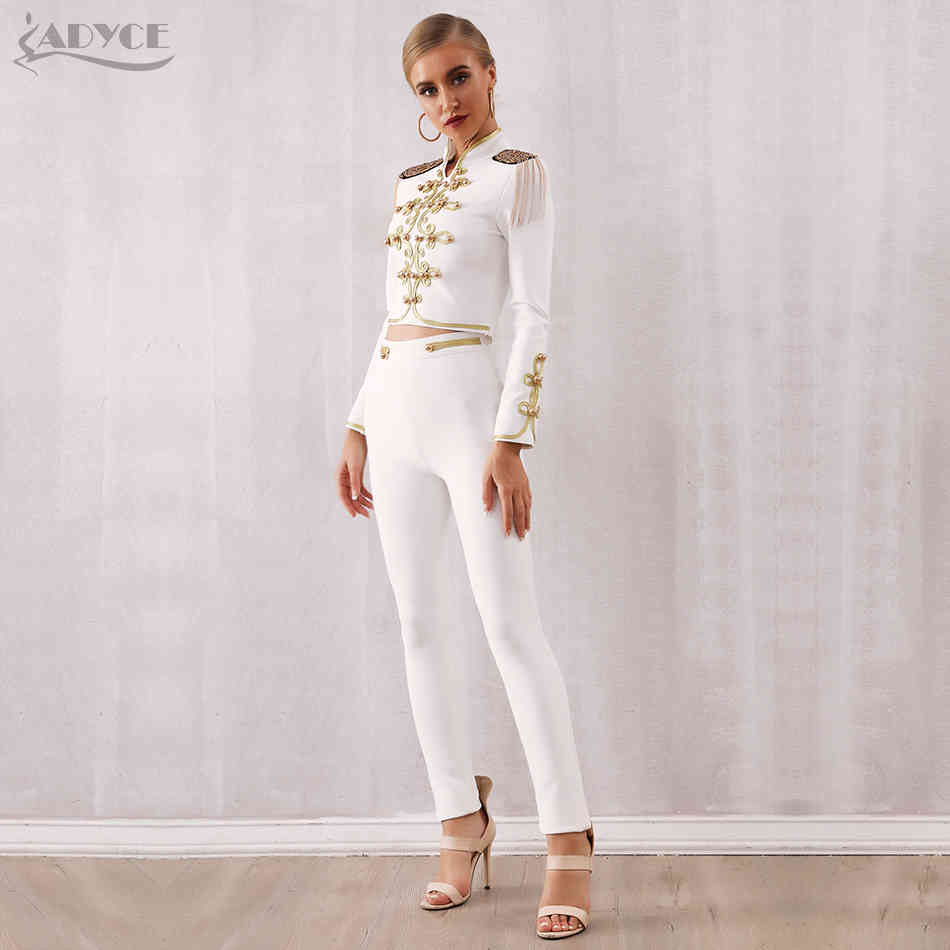 Winter Women Club Bandage Set Black White Tassel Tops&Pant 2 Two Pieces Night Out Celebrity Evening Party 210423