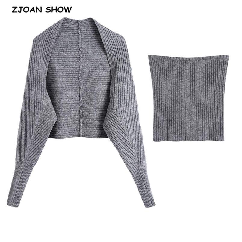 Retro Knitting Long Bat sleeve Shawl Sweater Gray Sexy Women Cropped Cardigan Strapless Tank top Tube 2 piece 1 Set 210429, Black
Retro Knitting Long Bat sleeve Shawl Sweater Gray Sexy Women Cropped Cardigan Strapless Tank top Tube 2 piece 1 Set 210429, Black