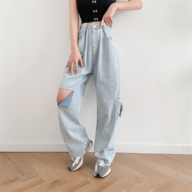 Spring jeans with holes on the side torn loose straight full of personality and fashion sense 210524, Blue
Spring jeans with holes on the side torn loose straight full of personality and fashion sense 210524, Blue