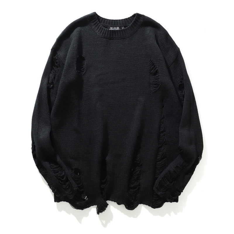 Wash Hole Ripped Knit Sweaters Men Women Streetwear Hip Hop Pullovers Jumper Fashion Oversized All-match Men Winter Clothes 210818
