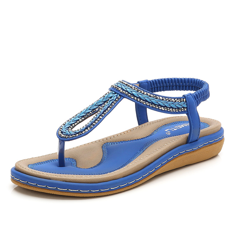 Women's summer sandals ethnic style woven flip-flop sandals soft soles and low heels with elastic Back Strap shoes women