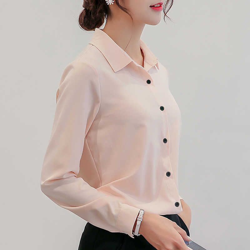 White Blouse Women Chiffon Office Career Shirts Tops Fashion Casual Long Sleeve Blouses Femme Blusa 210531