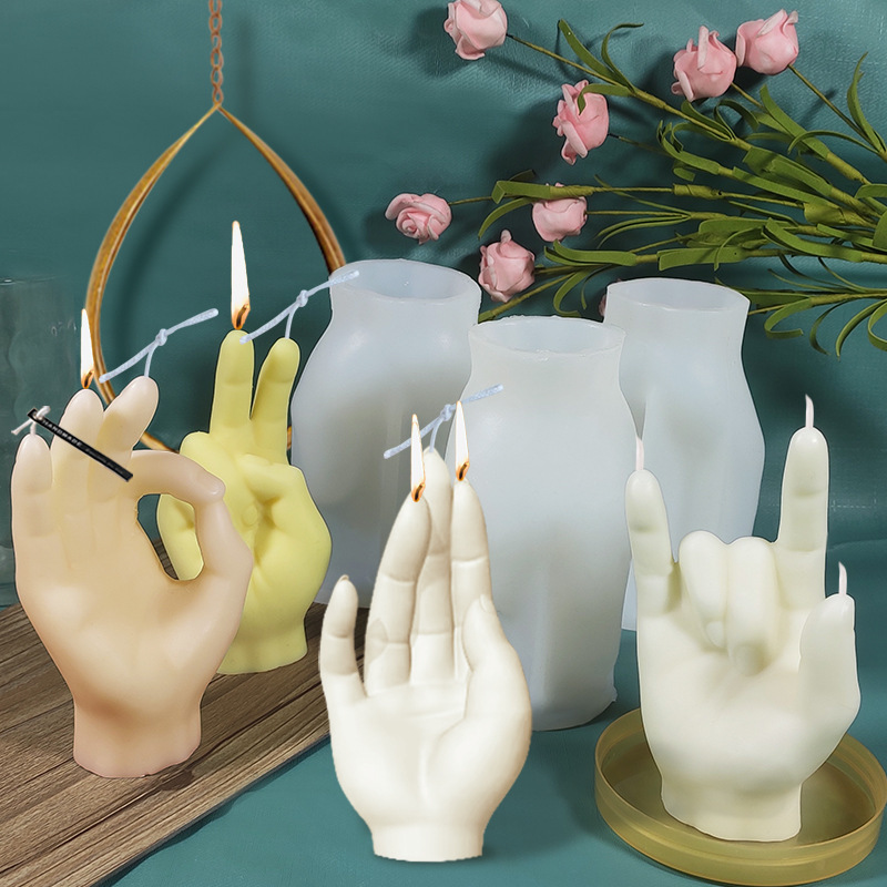 

BT0055 Home Decor DIY Gift Hand Gesture Art Design Sculpture Victory Finger Silicone Candle Mold